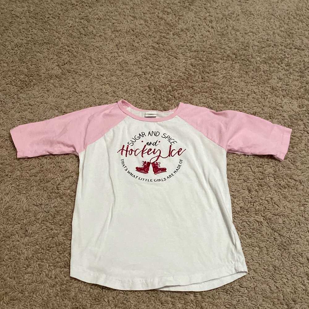 Hockey ice skating rink nhl baseball shirt pink white sparkles glitter